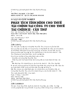 Luận văn Phân tích tình hình cho thuê tài chính tại công ty cho thuê tài chính II - Cần Thơ