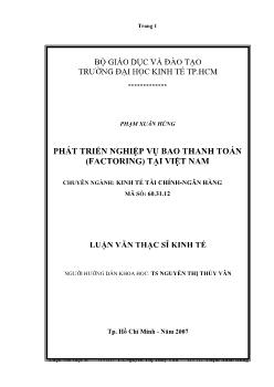 Luận văn Phát triển nghiệp vụ bao thanh toán (Factoring) tại Việt Nam