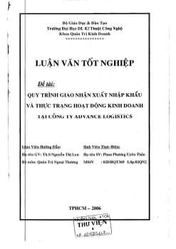 Luận văn Quy trình giao nhận xuất nhập khẩu và thực trạng họat động kinh doanh tại công ty Advance Logistics