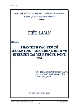 Tiểu luận Phân tích các yếu tố Marketing - Mix trong dịch vụ Internet tại viễn thông Đồng Nai