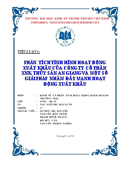 Tiểu luận Phân tích tình hình hoạt động xuất khẩu của công ty cổ phần xuất nhập khẩu thủy sản An Giang và một số giải pháp nhằm đẩy mạnh hoạt động xuất khẩu
