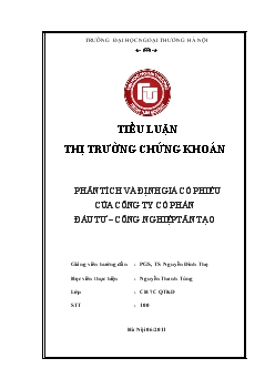 Tiểu luận Phân tích và định giá cổ phiếu của công ty cổ phần đầu tư – công nghiệp Tân Tạo