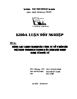 Khóa luận Năng lực cạnh tranh của công ty cổ phần sữa Vinamilk trong bối cảnh hội nhập kinh tế quốc tế