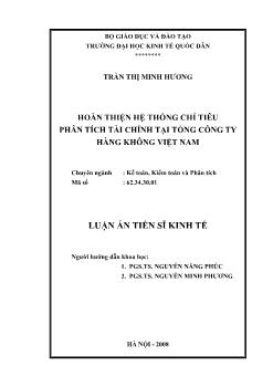 Luận án Hoàn thiện hệ thống chỉ tiêu phân tích tài chính tại Tổng công ty Hàng không Việt Nam