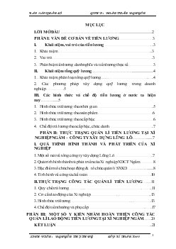 Báo cáo Thực trạng công tác quản lí tiền lương tại Xí nghiệp Ngầm - Công ty xây dựng Lũng Lô