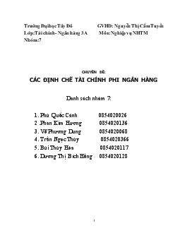Chuyên đề Các định chế tài chính phi ngân hàng