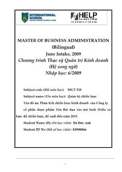 Đồ án Phân tích chiến lược kinh doanh của công ty cổ phần dược phẩm Yên Bái dựa vào mô hình delta và bản đồ chiến lược, đề xuất đến năm 2015