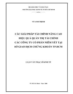 Luận văn Các giải pháp tài chính nâng cao hiệu quả quản trị tài chính các Công ty niêm yết tại Sở giao dịch chứng khoán thành phố Hồ Chí Minh