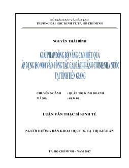 Luận văn Giải pháp đồng bộ nâng cao hiệu quả áp dụng ISO 9000 vào công tác cải cách hành chính nhà nước tại tỉnh Tiền Giang