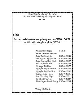 Tiểu luận Sơ lược về lịch sử các vòng đàm phán của WTO - GATT và diễn biến vòng đàm phán DOHA