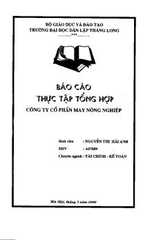 Báo cáo Thực tập tại Công ty cổ phần May Nông nghiệp