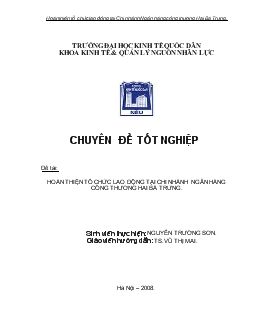 Chuyên đề Hoàn thiện tổ chức lao động tại Chi nhánh Ngân hàng công thương Hai Bà Trưng