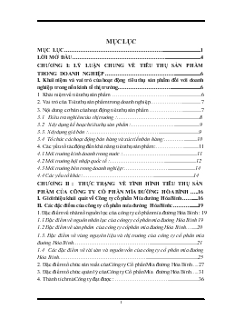 Chuyên đề Một số giải pháp nâng cao khả năng tiêu thụ sản phẩm của Công ty cổ phần Mía đường Hòa Bình