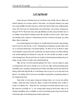 Chuyên đề Thực trạng xây dựng và phát triển thương hiệu sản phẩm rượu Vodka ở Công ty cổ phần Cồn- Rượu Hà Nội