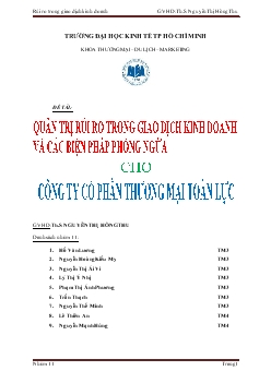 Đề tài Quản trị rủi ro trong giao dịch kinh doanh và các biện pháp phòng ngừa cho công ty cổ phần thương mại Toàn Lực