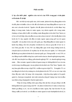 Đề tài Vai trò của FDI trong quá trình phát triển kinh tễ xã hội