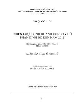 Luận văn Chiến lược kinh doanh công ty cổ phần Kinh Đô đến năm 2015