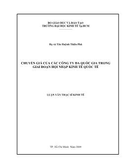 Luận văn Chuyển giá của các công ty đa quốc gia trong giai đoạn hội nhập kinh tế quốc tế