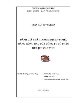 Luận văn Đánh giá chất lượng dịch vụ nhà hàng sông Hậu của công ty cổ phần du lịch Cần Thơ