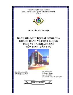 Luận văn Đánh giá mức độ hài lòng của khách hàng về chất lượng dịch vụ tại khách sạn Hòa Bình- Cần Thơ