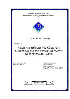 Luận văn Đánh giá mức độ hài lòng của khách nội địa đối với du lịch sinh thái tỉnh Hậu Giang