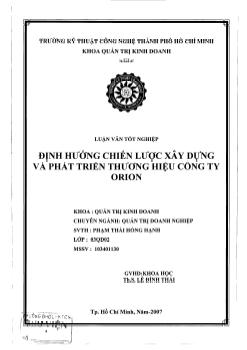 Luận văn Định hướng chiến lược xây dựng và phát triển thương hiệu công ty Orion