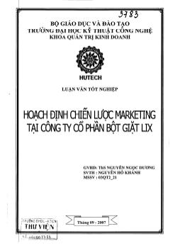Luận văn Hoạch định chiến lược Marketing tại công ty cổ phần bột giặt LIX