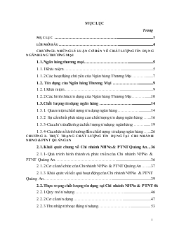 Luận văn Nâng cao chất lượng tín dụng tại Chi nhánh Ngân hàng nông nghiệp và phát triển nông thôn Quảng An