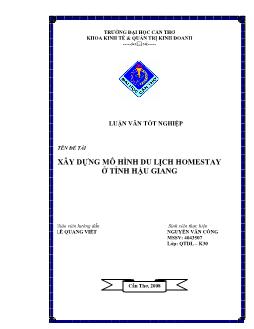 Luận văn Xây dựng mô hình du lịch homestay ở tỉnh Hậu Giang