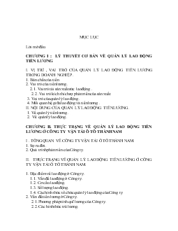 Tiểu luận Thực trạng quản lý lao động tiền lương ở công ty vận tải ô tô Thành Nam
