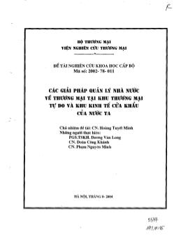 Đề tài Các giải pháp quản lý nhà nước về thương mại tại khu thương mại tự do và khu kinh tế cửa khẩu của nước ta