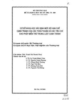Đề tài Cơ sở khoa học xác định mức độ hạn chế cạnh tranh của các thỏa thuận và các tiêu chí cho phép miễn trừ trong luật cạnh tranh
