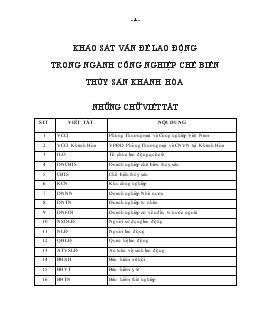 Đề tài Khảo sát vấn đề lao động trong ngành công nghiệp chế biến thủy sản Khánh Hòa