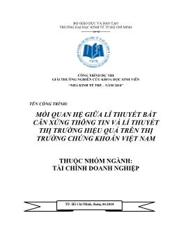 Đề tài Mối quan hệ giữa lí thuyết bất cân xứng thông tin và lí thuyết thị trường hiệu quả trên thị trường chứng khoán Việt Nam