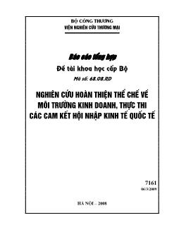 Đề tài Nghiên cứu hoàn thiện thể chế về môi trường kinh doanh, thực thi các cam kết hội nhập kinh tế quốc tế