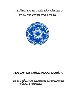 Đề tài Phân tích tình hình tài chính của công ty Vinamilk