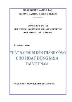 Đề tài Thất bại để đi đến thành công cho hoạt động M&A tại Việt Nam