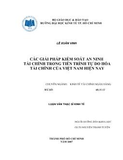Luận văn Các giải pháp kiểm soát an ninh tài chính trong tiến trình tựdo hóa tài chính của Việt Nam hiện nay