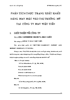 Luận văn Phân tích thực trạng xuất khẩu hàng may mặc vào thị trường Mỹ tại công ty may Việt Tiến