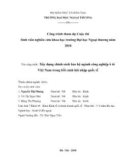 Xây dựng chính sách bảo hộ ngành công nghiệp ô tô Việt Nam trong bối cảnh hội nhập quốc tế