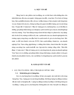 Tiểu luận Giá trị của hàng hóa theo quan điểm C.Mác và thực tiễn việc áp dụng giá trị hàng hóa vào sản xuất ở Việt Nam nhằm nâng cao sức cạnh tranh