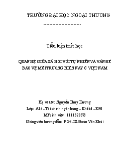 Tiểu luận Quan hệ giữa xã hội với tự nhiên và vấn đề bảo vệ môi trường hiện nay ở Việt Nam