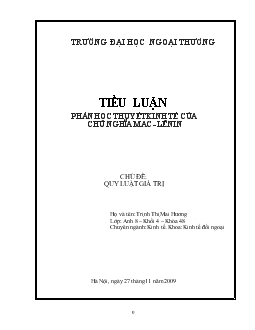 Tiểu luận Quy luật giá trị, vai trò và tác động của nó tới nền kinh tế