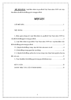Tiểu luận Luật Hôn nhân và gia đình Việt Nam năm 1959 với việc bảo đảm vấn đề bình đẳng giới trong gia đình
