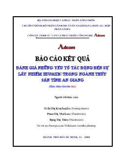 Báo cáo Đánh giá những yếu tố tác động đến sự lây nhiễm HIV/AIDS trong ngành thủy sản tỉnh An Giang