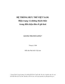 Đề tài Hệ thống hưu trí Việt Nam: Hiện trạng và những thách thức trong điều kiện dân số già hoá