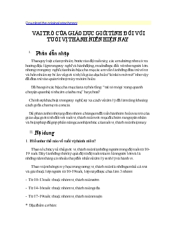 Tiểu luận Vai trò của giáo dục giới tính đối với tuổi vị thành niên hiện nay