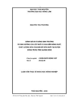 Luận văn Đánh giá khả năng sinh trưởng và ảnh hưởng của cây ngô ủ chua đến năng suất, chất lượng sữa của đàn bò sữa nuôi tại huyện Đông Triều tỉnh Quảng Ninh