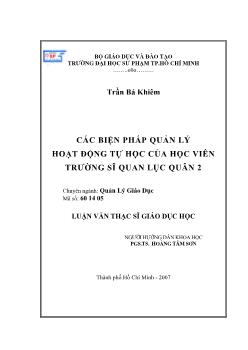 Luận văn Các biện pháp quản lý hoạt động tự học của học viên trường sĩ quan lục quân 2