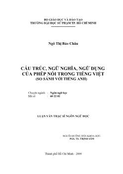 Luận văn Cấu trúc, ngữ nghĩa, ngữ dụng của phép nối trong tiếng Việt (so sánh với tiếng Anh)